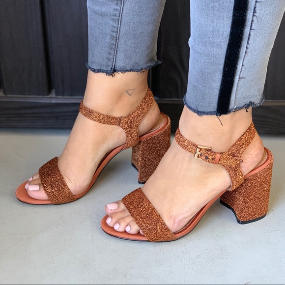Free People Shoes - Elianna Glitz Rust Block Chunky Heel Sandal